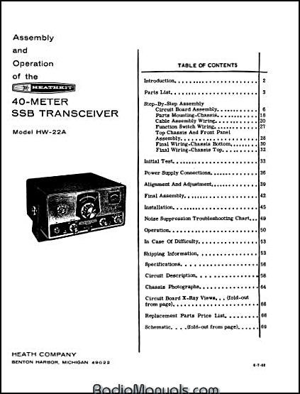 Heathkit HW-22A Assembly and Instruction Manual - Click Image to Close